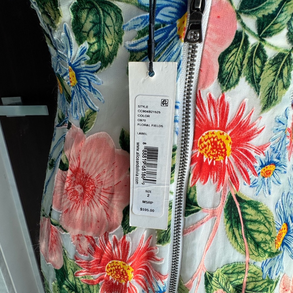 NWT Alice + Olivia Coral & Blue Floral Cold-Shoulder Maxi Dress - Picture 4 of 5